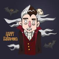Joyeux Halloween. beau personnage de dessin animé de vampire vecteur