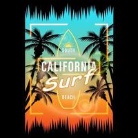 palmiers de surf de californie et coucher de soleil vecteur