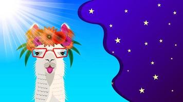 tête de lama dans le dessin animé de lunettes vecteur