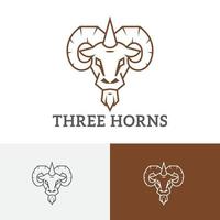 symbole du logo de la ligne de tête de chèvre à trois cornes vecteur