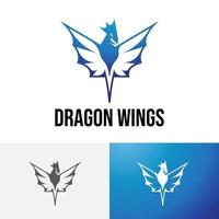 création de logo de grandes ailes de dragon bleu volant vecteur