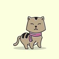 mignon chat chaton écharpe debout souriant dessin animé vecteur