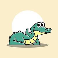 Alligator crocodile couché à la main dessin animé drôle de personnage mignon vecteur