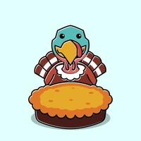 dessin animé de caractère de thanksgiving de tarte de coq d'oiseau de dinde souriant vecteur