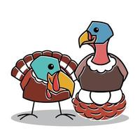 Turquie oiseau couple ferme s'asseoir sur le nid d'oeufs cartoon caractère thanksgiving vecteur
