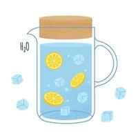 cruche en verre avec de l'eau, du citron et de la glace. illustration vectorielle isolée vecteur