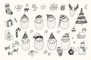 Père Noël visage vecteur ligne des illustrations ensemble.