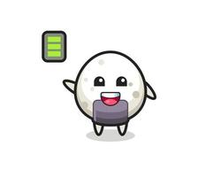 personnage mascotte onigiri avec un geste énergique vecteur