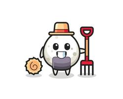 personnage mascotte d'onigiri en tant qu'agriculteur vecteur