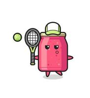 personnage de dessin animé de confiture de fraises en tant que joueur de tennis vecteur