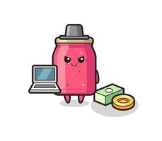 illustration de mascotte de confiture de fraises en tant que pirate informatique vecteur