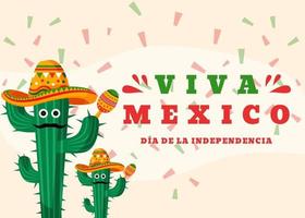 bannière viva mexico avec cactus utilisé chapeau sombrero vecteur
