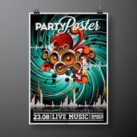 Party Flyer Illustration pour un thème musical avec haut-parleurs et boule disco. vecteur