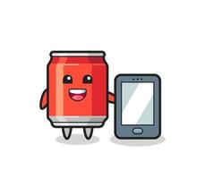 boisson peut illustration dessin animé tenant un smartphone vecteur