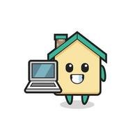 illustration de mascotte de maison avec un ordinateur portable vecteur