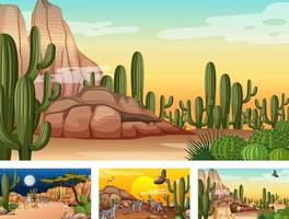 différentes scènes avec paysage forestier désertique avec animaux et plantes vecteur