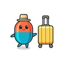 illustration de dessin animé de capsule avec des bagages en vacances vecteur