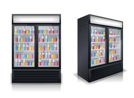 ensemble réaliste de réfrigérateurs de boissons vecteur