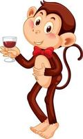 singe tenant le personnage de dessin animé de verre de vin vecteur