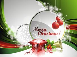 Vector illustration de Noël avec boîte-cadeau et espace de texte sur fond vert.