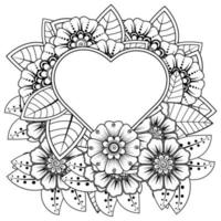 fleur de mehndi avec cadre en forme de coeur vecteur