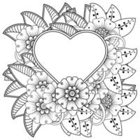 fleur de mehndi avec cadre en forme de coeur vecteur