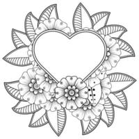 fleur de mehndi avec cadre en forme de coeur, ornement de griffonnage vecteur