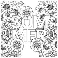 bonjour modèle de bannière d'été avec fleur de mehndi vecteur