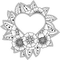 fleur de mehndi avec cadre en forme de coeur vecteur