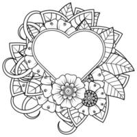 fleur de mehndi avec cadre en forme de coeur vecteur