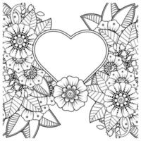 fleur de mehndi avec cadre en forme de coeur vecteur