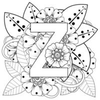 lettre z avec fleur de mehndi. ornement décoratif en oriental ethnique vecteur