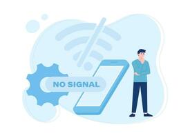 une homme perdu signal sur le sien cellule téléphone concept plat illustration vecteur