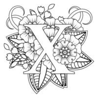 lettre x avec fleur de mehndi. ornement décoratif en oriental ethnique vecteur