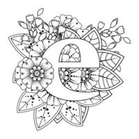 lettre e avec fleur de mehndi. ornement décoratif en oriental ethnique vecteur
