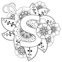 lettre s avec fleur de mehndi. ornement décoratif en oriental ethnique vecteur