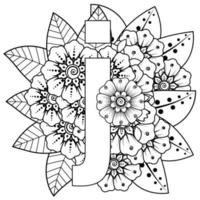 lettre j avec fleur de mehndi. ornement décoratif en oriental ethnique vecteur