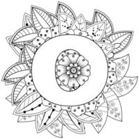 lettre o avec fleur de mehndi. ornement décoratif en oriental ethnique vecteur