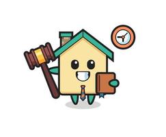 caricature de mascotte de maison en tant que juge vecteur