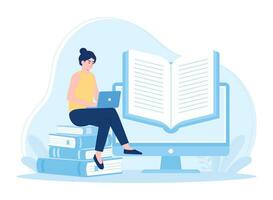 une femme est en train de lire et recherche à Gain Nouveau connaissance concept plat illustration vecteur