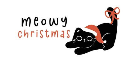 mignonne Noël noir chat, humour salutation carte bannière, marrant et espiègle dessin animé illustration. vecteur