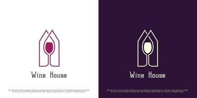 du vin maison logo conception illustration. silhouette ombre maison fruit les raisins Frais boisson boisson bar barman club nuit de l'alcool alcool dans verre. Facile minimaliste élégant luxe plat symbole. vecteur