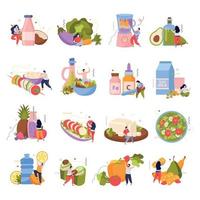 collection d'icônes de nourriture végétalienne vecteur