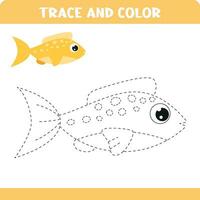 trace et Couleur Jeu pour enfants. activité feuille de travail. contour poisson vecteur