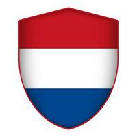 Pays-Bas drapeau dans bouclier forme. vecteur illustration.