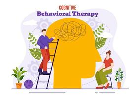 cbt ou cognitif comportemental thérapie vecteur illustration avec la personne gérer leur problèmes émotions, la dépression ou état d'esprit dans mental santé Contexte