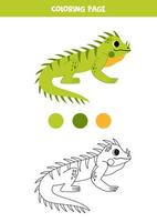 Couleur mignonne dessin animé vert iguane. feuille de travail pour enfants. vecteur