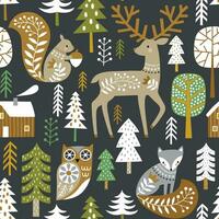 modèle sans couture avec de jolis animaux des bois et des bois. illustration boisée scandinave vecteur