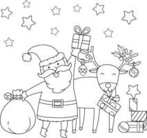 vecteur illustration de Père Noël claus et le sien cerf en portant certains cadeaux sur Noël