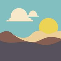 scénique rétro la nature paysage avec collines Soleil et bleu ciel plat vecteur illustration